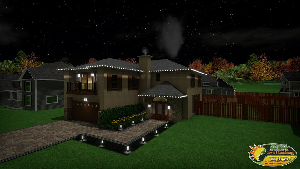 Package illustration of a home with holiday lights along the front gutter outline only.
